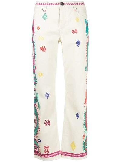 Etro Ibiza Embroidered Ankle Jeans In White