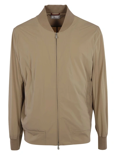 Brunello Cucinelli Plain Ribbed Zip Jacket In Brown