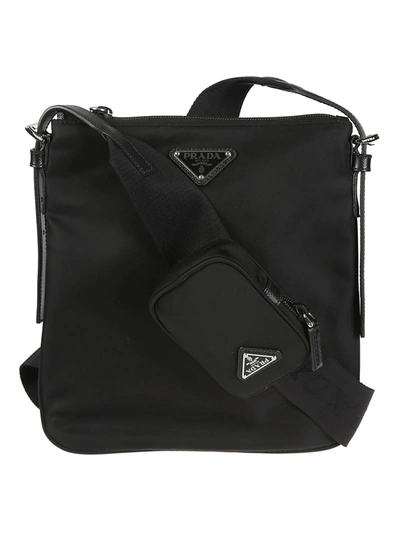 Prada Logo Plaque Messenger Bag In Black