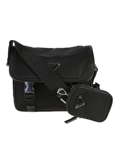 Prada Buckled Flap Shoulder Bag In Black