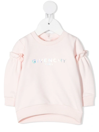 Givenchy Babies' Holographic Logo-print Ruffle-trimmed Sweatshirt In Rosa