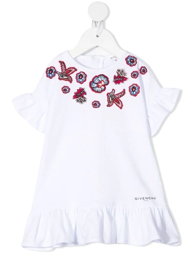 Givenchy Babies' Floral Embroidery Cotton Dress In Bianco