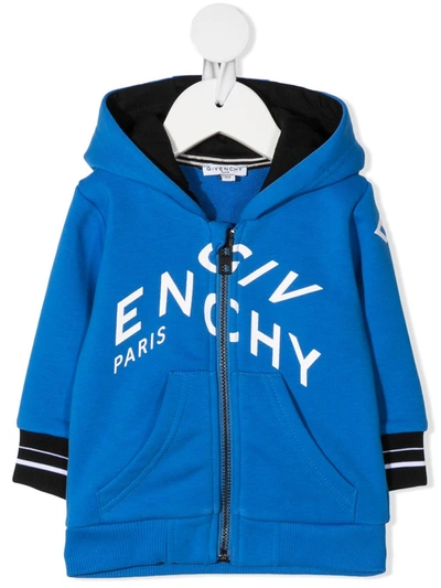 Givenchy Babies' Refracted Logo-print Zip-up Hoodie In 蓝色