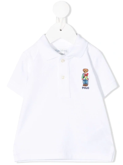 Ralph Lauren Babies' Teddy Bear-print Polo Shirt In White