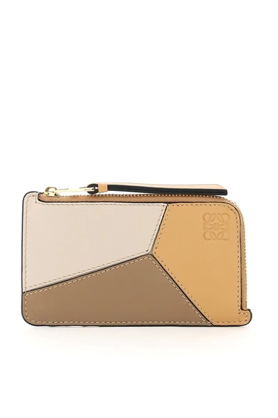 Loewe Puzzle Coin Leather Card Holder In Brown,beige