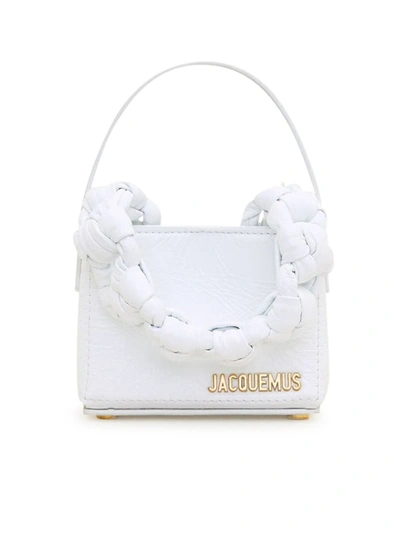 Jacquemus 'noeud' Braided Handle Leather Shoulder Bag In White