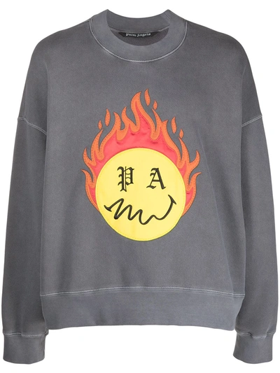 Palm Angels Burning Head Sweatshirt In Grey