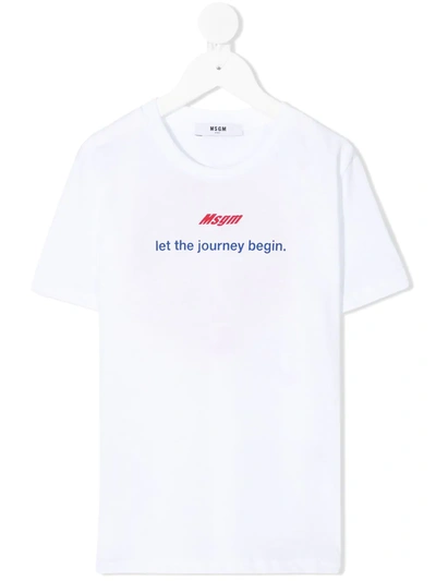 Msgm Kids' Slogan-print Crew-neck T-shirt In White