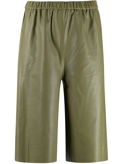 Federica Tosi Smooth Leather Bermuda Trousers In Oliva Color In Green