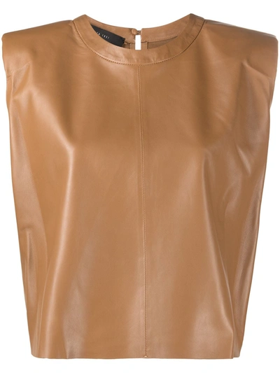 Federica Tosi Shoulder-pad Sleeveless Leather Top In Brown