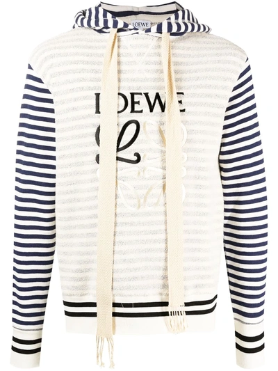 Loewe Men's Anagram Reversible Striped Fleece Hoodie In Cream