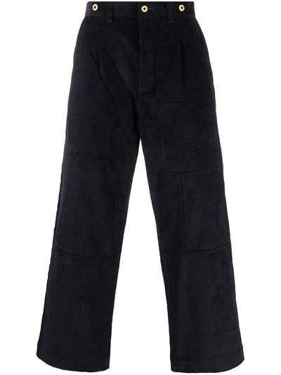Loewe Cropped Straight-leg Cotton-corduroy Trousers In Dark Blue