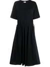 Moncler Panelled Drawstring-waist Midi Dress In Dark Blue