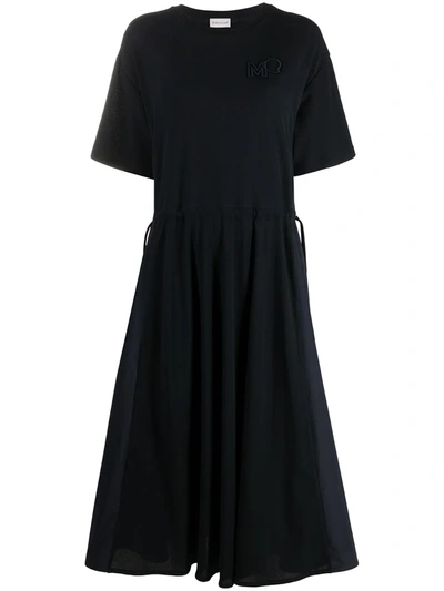Moncler Panelled Drawstring-waist Midi Dress In Dark Blue
