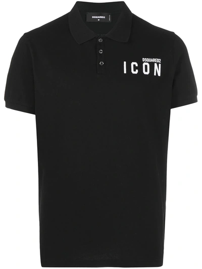 Dsquared2 Slogan Printed Cotton Polo Shirt In Black