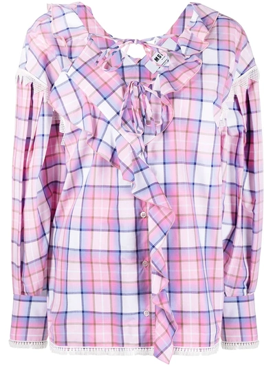 Msgm Ruffle-trim Checked Blouse In Pink
