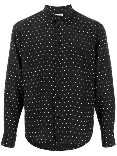 Saint Laurent Men's Dotted Long-sleeve Sport Shirt In Black