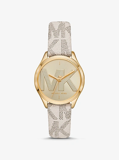 Michael Kors Mini Jaycie Logo And Gold-tone Watch In Natural