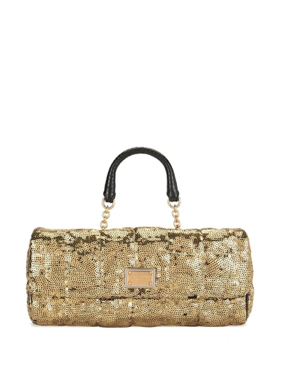 Pre-owned Dolce & Gabbana Rectangle Body Sequinned Tote Bag In Gold