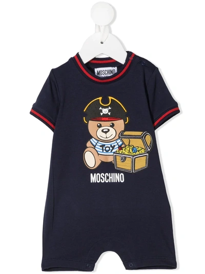 Moschino Babies' Pirate Teddy Print Jumpsuit In Blue