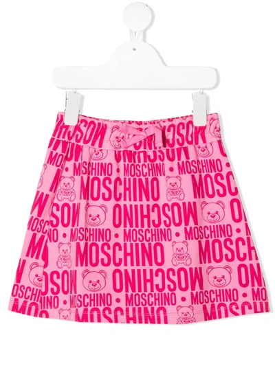 Moschino Kids' Logo Stretch-cotton Skirt In Pink