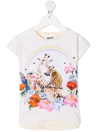 Molo Kids' Animal Rainbow T-shirt In Neutrals