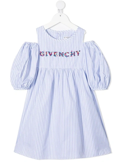 Givenchy Kids' 条纹纯棉府绸连衣裙 In Bianco/blu