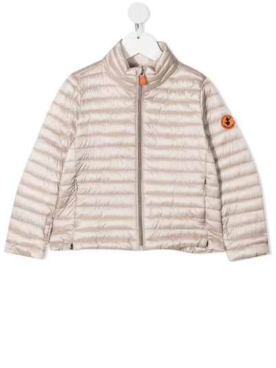 Save The Duck Kids' Logo-sleeve Padded Jacket In Neutrals