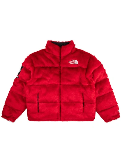 Supreme Tnf Faux-fur Nuptse Jacket In Red
