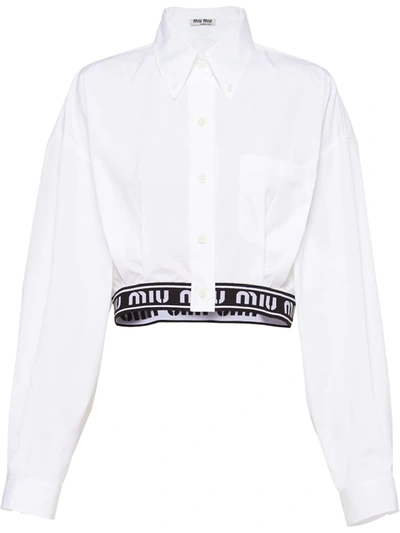 Miu Miu Logo Hem Cropped Shirt In White