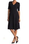 Donna Morgan V-neck Fit & Flare Dress In Marine Nvy