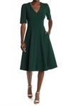 Donna Morgan V-neck Fit & Flare Dress In Emerald