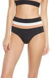 L*space Portia Reversible High Waist Stripe Bikini Bottoms In Blk/crm/cnt