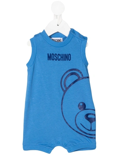 Moschino Babies' Teddy Logo Print Bodysuit In 蓝色