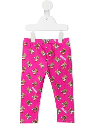 Moschino Babies' Teddy Bear Print Leggings In Pink