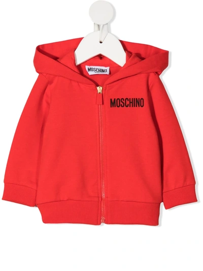 Moschino Babies' Teddy Bear-print Zip-up Hoodie In Red