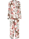 Desmond & Dempsey Long Pyjama Set Soleia Print Cream In White
