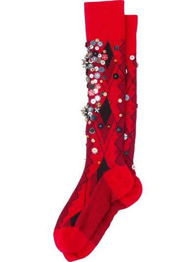 Miu Miu Sequin-embellished Wool Socks In Red