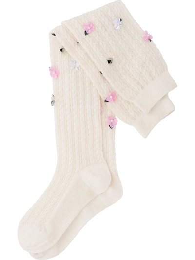 Miu Miu Over-the-knee Floral-embellished Socks In White