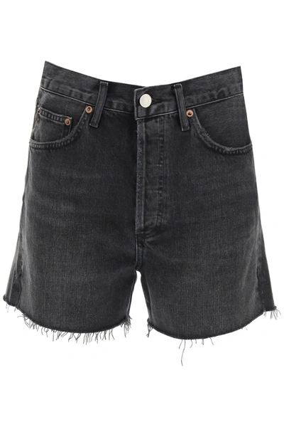 Agolde Black Denim Parker Vintage Cut-off Shorts In Vortex