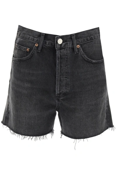 Agolde Black Denim Parker Vintage Cut-off Shorts In Exhibit