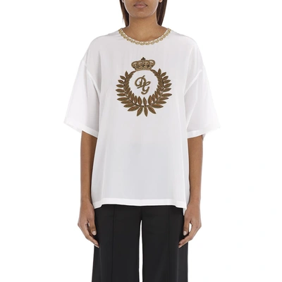 Dolce & Gabbana Logo-embroidered Silk T-shirt In White