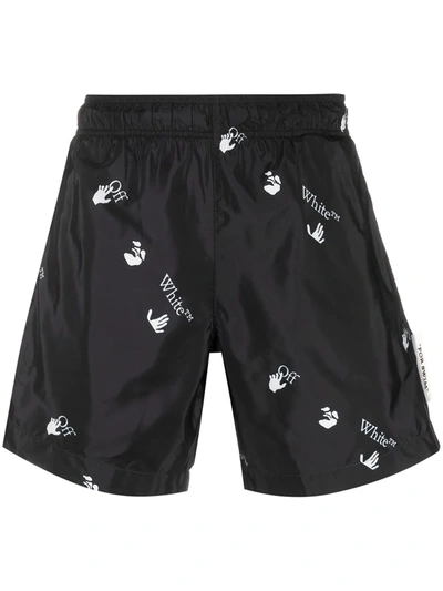 Off-white Hands-off Print Swim Shorts In Black