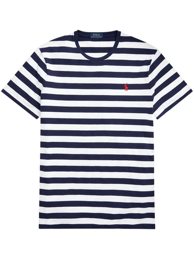 Polo Ralph Lauren Embroidered Logo Striped T-shirt In Blue