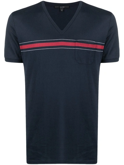 Gucci Web Stripe V-neck T-shirt In Blue