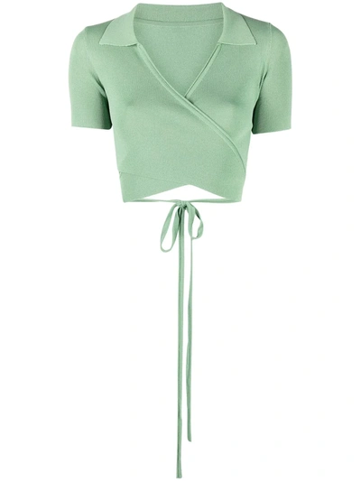 Jacquemus Cache-coeur Cropped Wrap Cardigan In Green