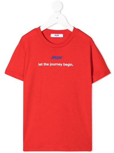 Msgm Kids' Slogan-print Crew-neck T-shirt In Red