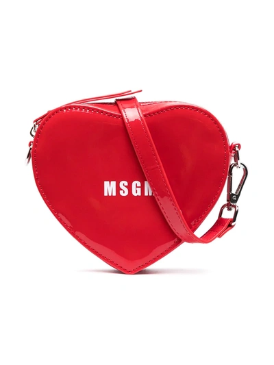 Msgm Kids' Heart-shape Logo Shoulder Bag In Red