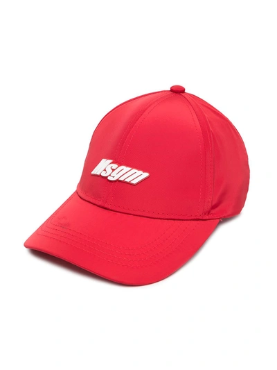 Msgm Kids' Logo-print Six-panel Cap In Red