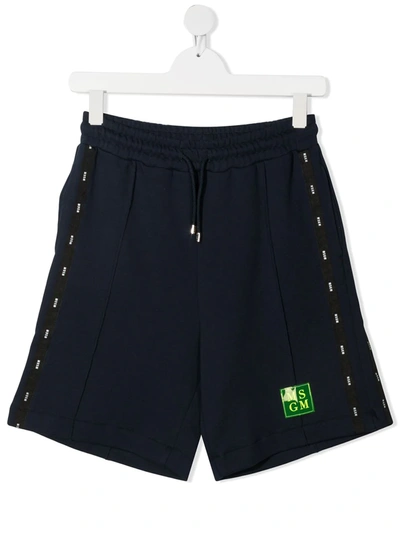 Msgm Teen Logo-trimmed Jersey Shorts In Blue